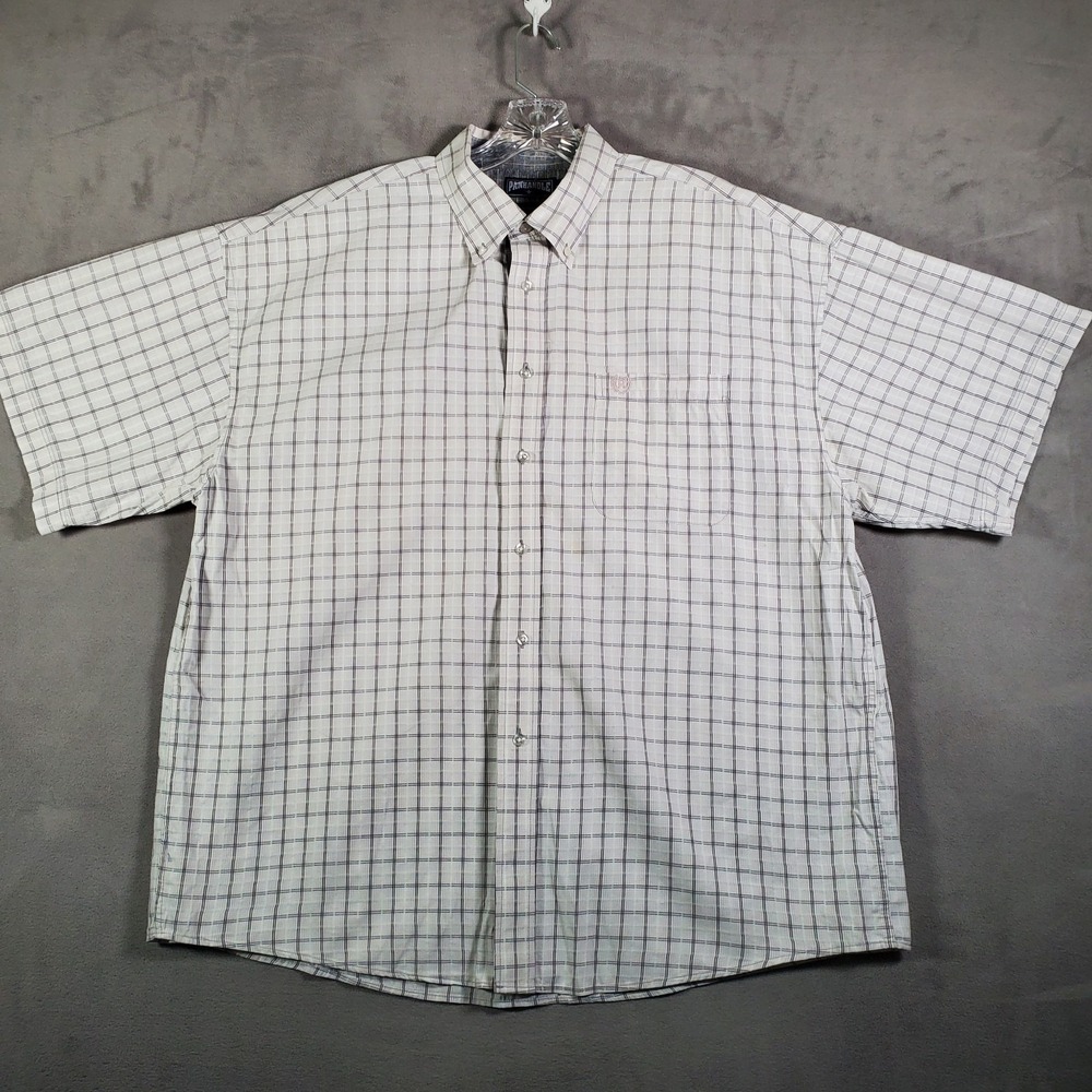 Panhandle Slim Shirt Mens XL White Gray Plaid Western Button Short Sleeve Rodeo